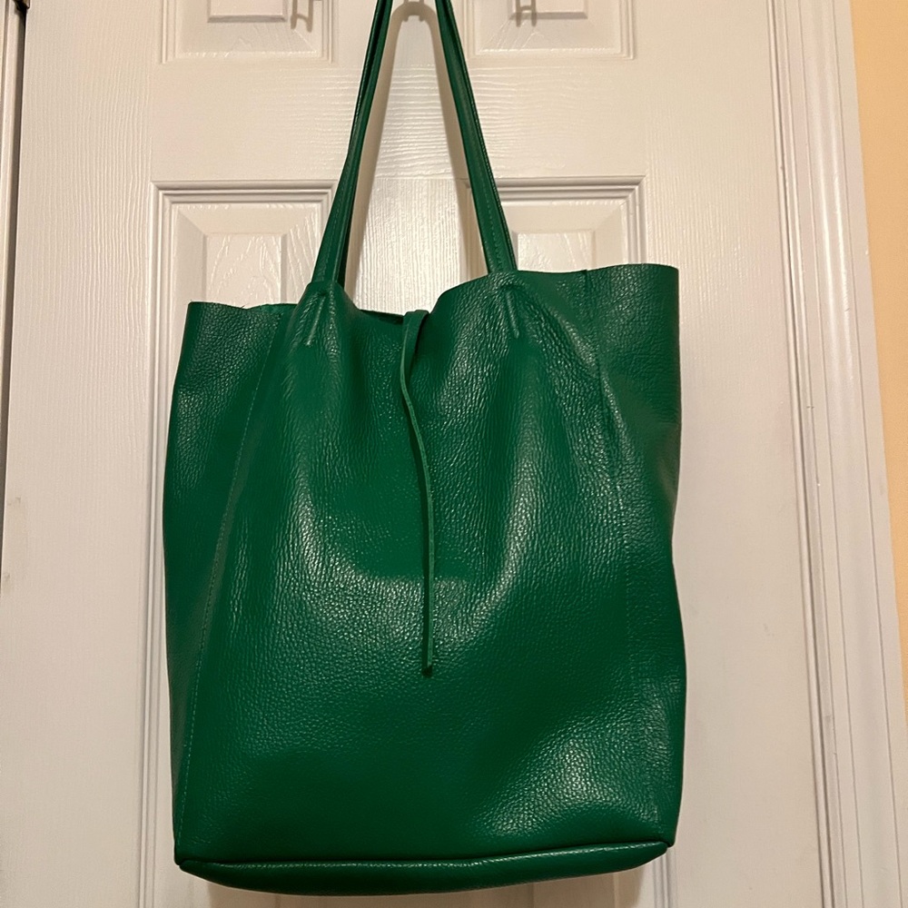 Green Leather Tote Bag